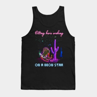 Sitting Here Wishing On A Neon Star Mountains Cowgirl Boots Quote Musics Tank Top